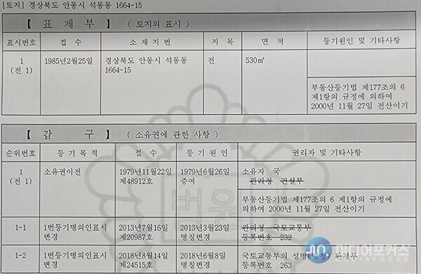 주차장으로 사용되고 있는 토지 중 일부 대장 현황모습, 추가로 다른 필지도 지목이 '전'으로 된 곳을 주차장 및 다른용도로 불법 전용해 사용하고 있다.(김병호 논설주간) 주차장으로 사용되고 있는 토지 중 일부 대장 현황모습, 추가로 다른 필지도 지목이 '전'으로 된곳을 주차장 및 다른용도로 불법 전용해 사용하고 있다.(김병호 논설주간)